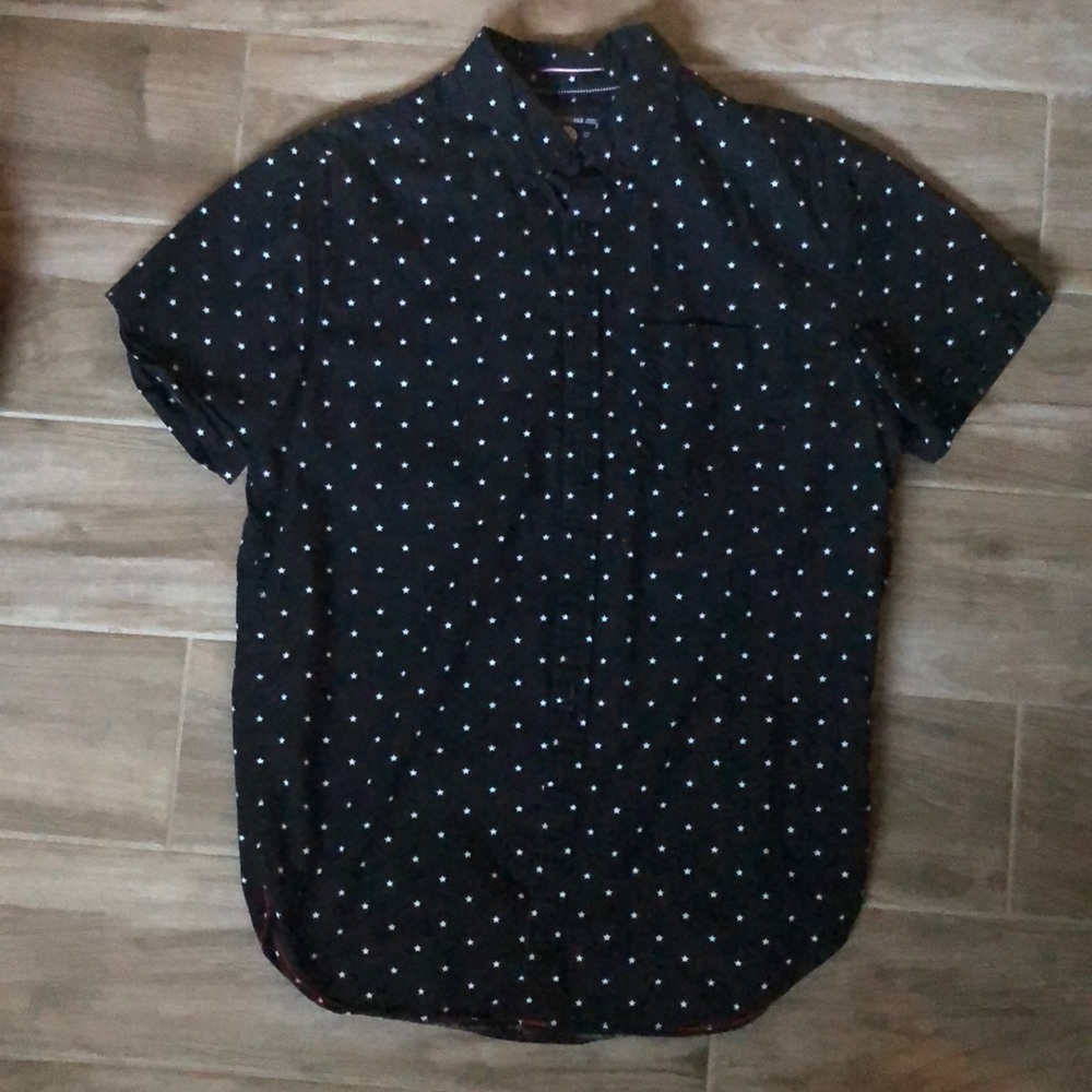 Black w/white stars button up slim fit skate shirt